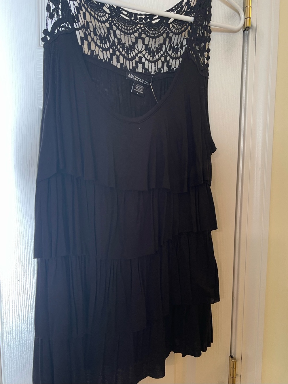 American Dream Black Crochet-Back Tiered Tank